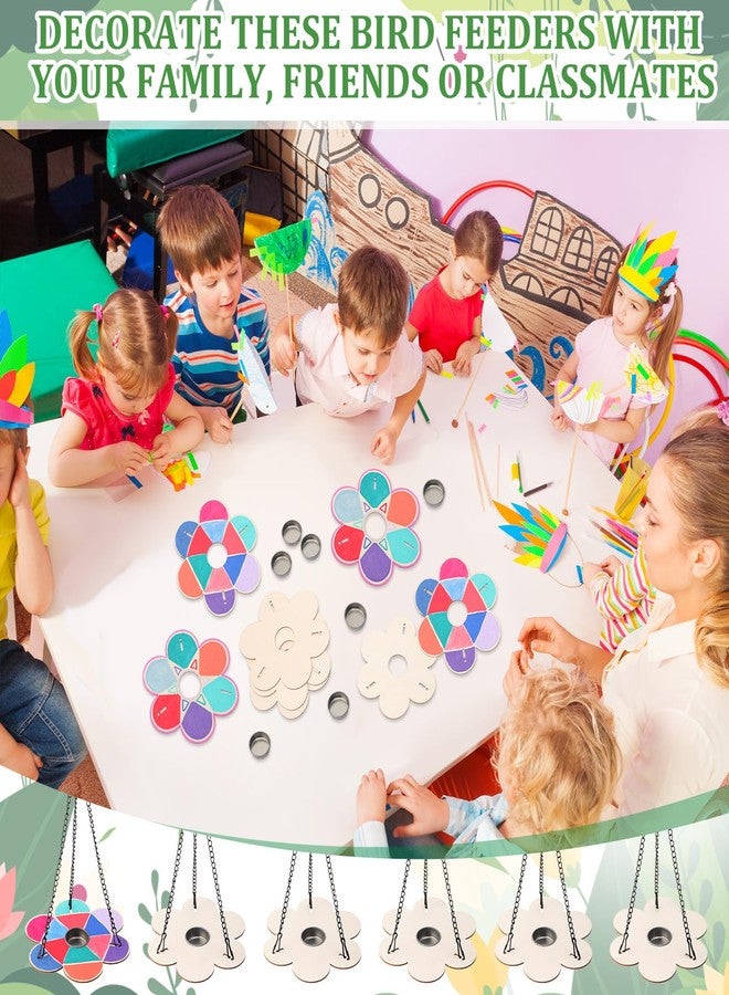 DoubleFill مجموعة أدوات صنع مغذيات الطيور من دبل فيل، 12 قطعة، للأطفال من سن 3 إلى 8 سنوات. اصنع بنفسك مغذيات طيور خشبية على شكل زهور مع سلاسل وأوعية ألومنيوم. اصنعها بنفسك وقم بتلوينها بنفسك، مثالية للأنشطة الخارجية في الحديقة (زهرة). - Image 5